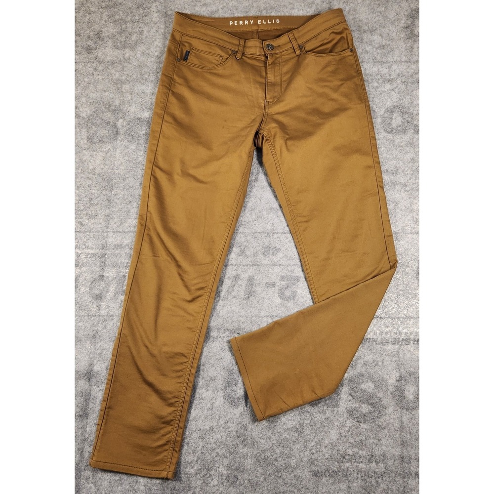 Perry Ellis Pants Men's 32x32 Brown Chino Straight Fit Stretch